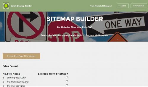 Mobirise Quick Sitemap System for v3.08 or later from RichoSoft Squared